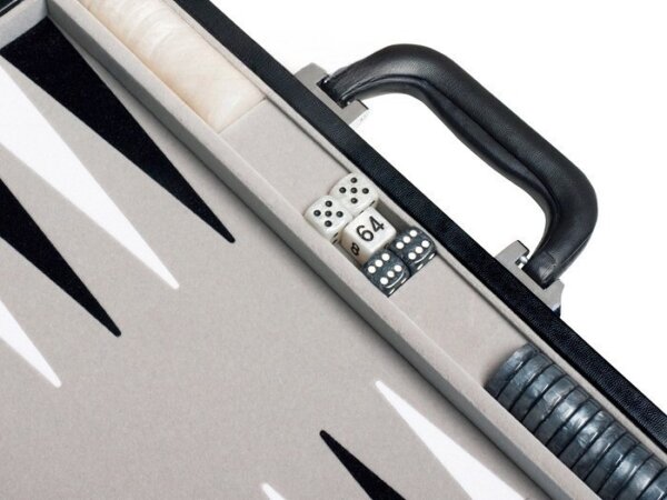 15-inch Leatherette Backgammon Set - Inlaid Velvet Field - Black/Grey - Image 4