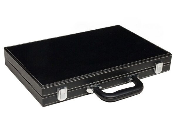 15-inch Leatherette Backgammon Set - Inlaid Velvet Field - Black/Grey - Image 5