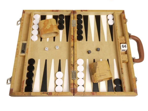 15-inch Map Backgammon Set - Brown