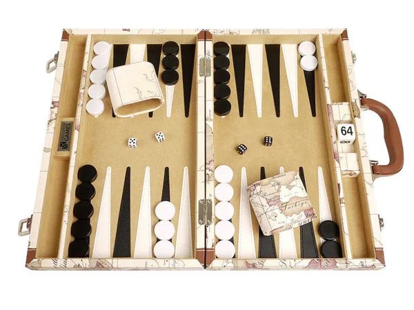 15-inch Map Backgammon Set - White