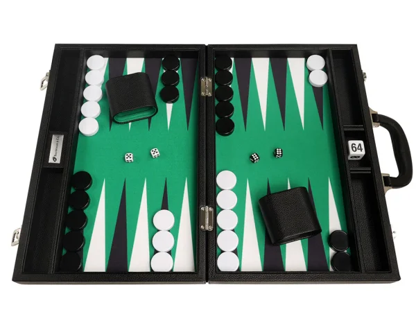 16-inch Premium Backgammon Set - Black with White and Black Points