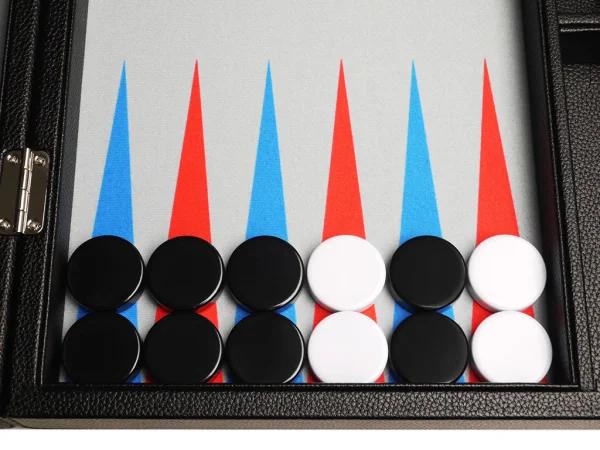 16-inch Premium Backgammon Set - Black with Scarlet Red and Patriot Blue Points - Image 3
