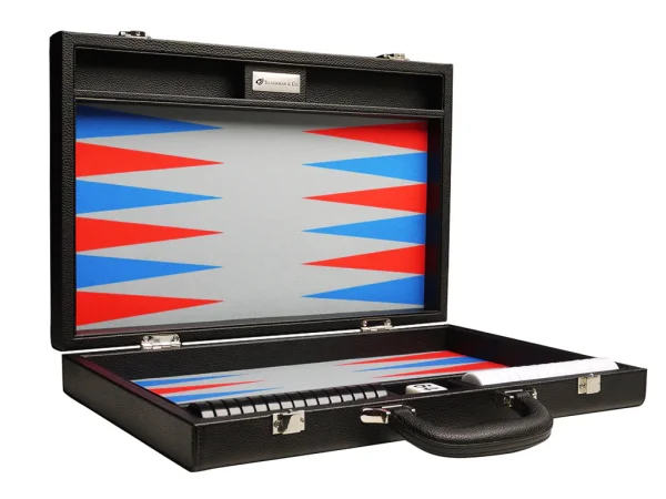 16-inch Premium Backgammon Set - Black with Scarlet Red and Patriot Blue Points - Image 2