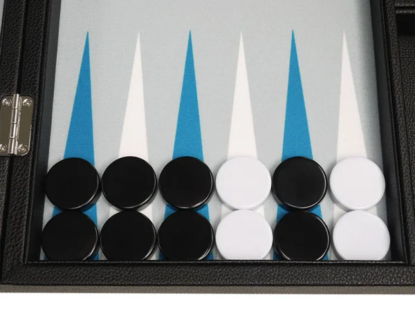 16-inch Premium Backgammon Set - Black with White and Astral Blue Points - Image 3