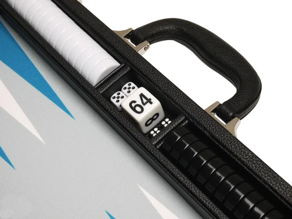 16-inch Premium Backgammon Set - Black with White and Astral Blue Points - Image 4