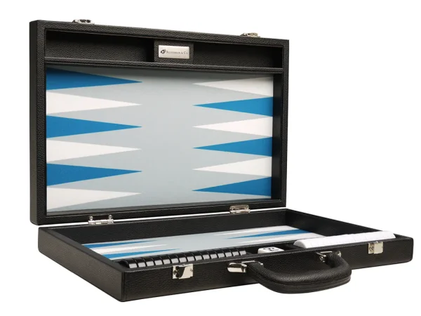 16-inch Premium Backgammon Set - Black with White and Astral Blue Points - Image 2
