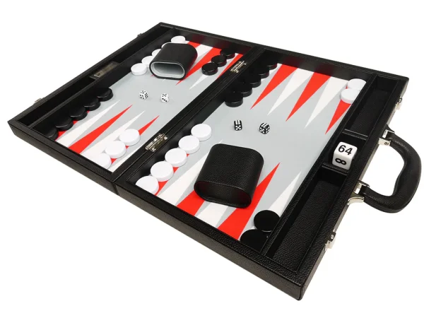 16-inch Premium Backgammon Set - Black with White and Scarlet Red Points - Image 5