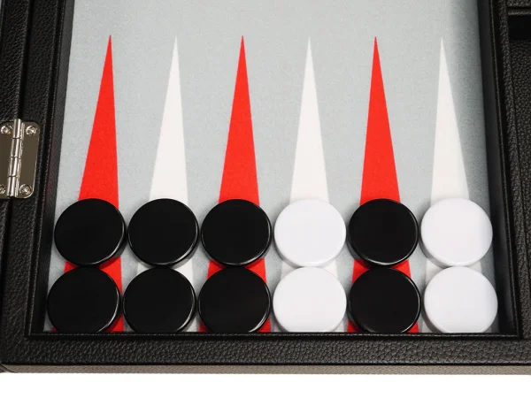 16-inch Premium Backgammon Set - Black with White and Scarlet Red Points - Image 3