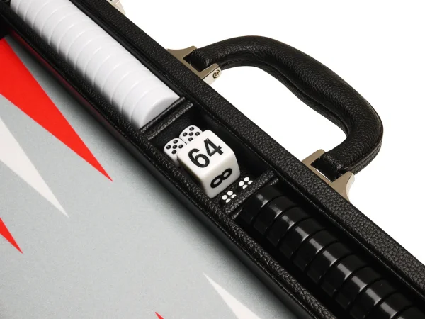 16-inch Premium Backgammon Set - Black with White and Scarlet Red Points - Image 4