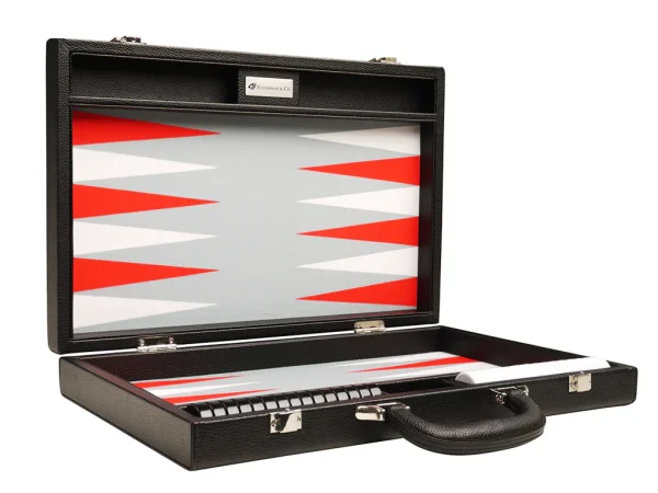 16-inch Premium Backgammon Set - Black with White and Scarlet Red Points - Image 2