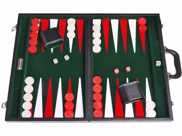 18-inch Leatherette Backgammon Set - Inlaid Velvet Field - Black/Green