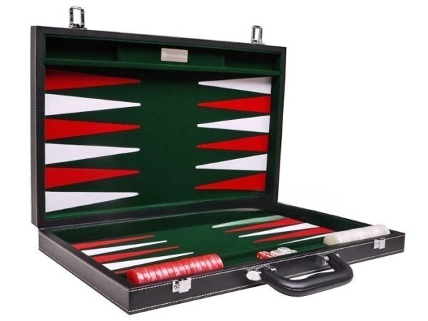 18-inch Leatherette Backgammon Set - Inlaid Velvet Field - Black/Green - Image 2
