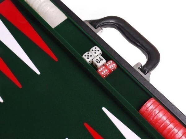 18-inch Leatherette Backgammon Set - Inlaid Velvet Field - Black/Green - Image 4
