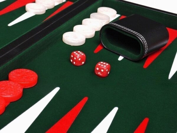 18-inch Leatherette Backgammon Set - Inlaid Velvet Field - Black/Green - Image 3
