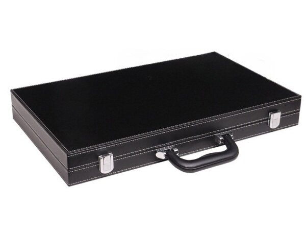 18-inch Leatherette Backgammon Set - Inlaid Velvet Field - Black/Green - Image 5