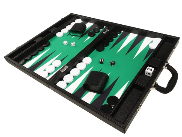 19-inch Premium Backgammon Set - Black with White and Black Points - Image 5