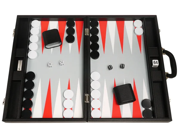 19-inch Premium Backgammon Set - Black with White and Scarlet Red Points
