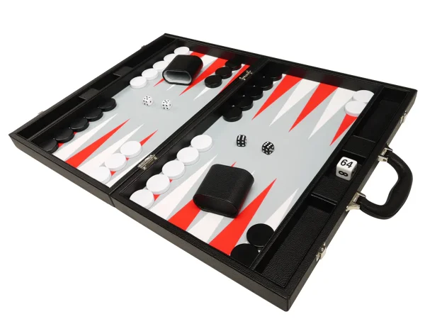 19-inch Premium Backgammon Set - Black with White and Scarlet Red Points - Image 5