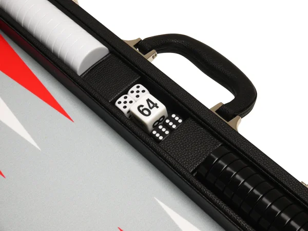 19-inch Premium Backgammon Set - Black with White and Scarlet Red Points - Image 4