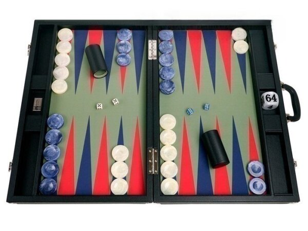 Wycliffe Brothers® 24-inch Backgammon Set with 2-inch Checkers - Black Case with Iguana Field - Club Class