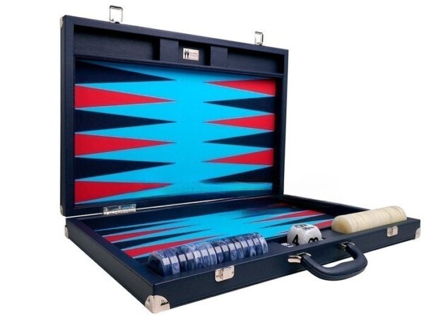 Wycliffe Brothers® 24-inch Backgammon Set with 2-inch Checkers - Blue Case with Light Blue Field - Club Class - Image 2