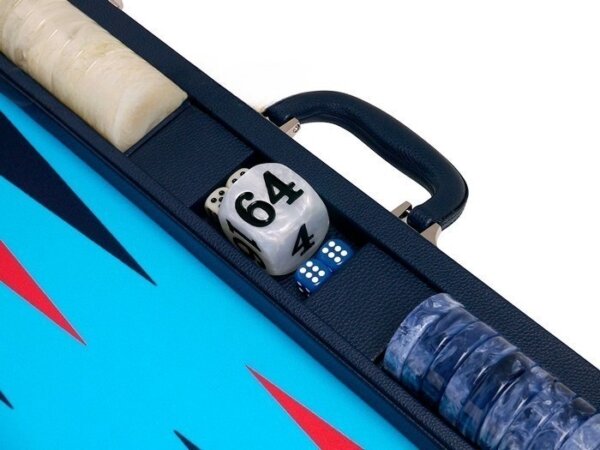 Wycliffe Brothers® 24-inch Backgammon Set with 2-inch Checkers - Blue Case with Light Blue Field - Club Class - Image 3