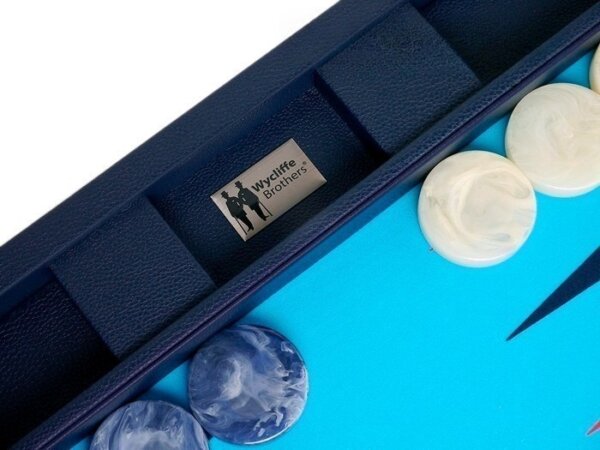 Wycliffe Brothers® 24-inch Backgammon Set with 2-inch Checkers - Blue Case with Light Blue Field - Club Class - Image 5