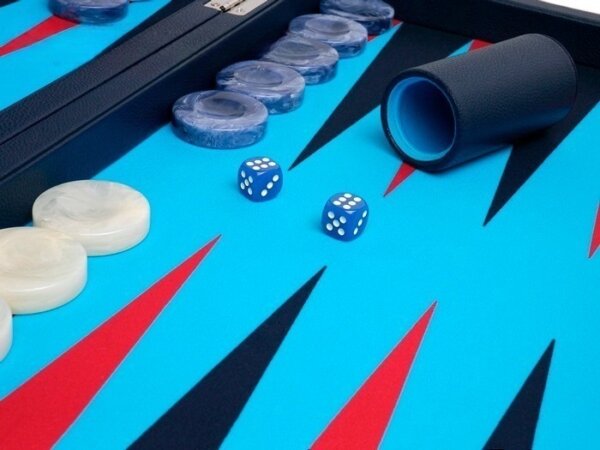 Wycliffe Brothers® 24-inch Backgammon Set with 2-inch Checkers - Blue Case with Light Blue Field - Club Class - Image 6