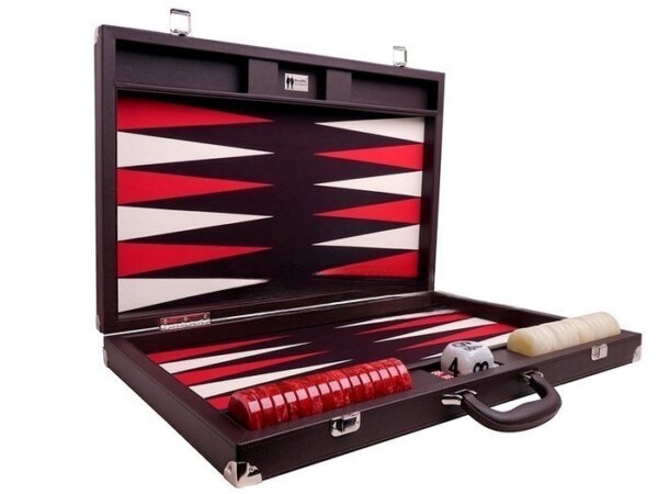 Wycliffe Brothers® 24-inch Backgammon Set with 2-inch Checkers - Brown Case with Brown Field - Club Class - Image 2