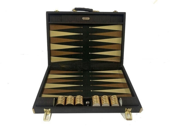 21" Tournament Size Brown Tex Backgammon Set&Gold Plated Checkers - Image 2