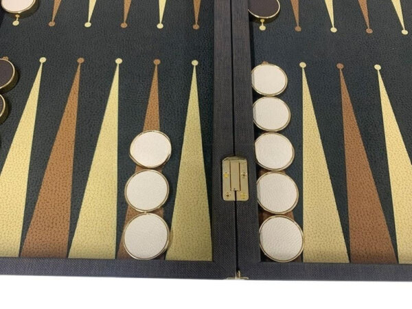 21" Tournament Size Brown Tex Backgammon Set&Gold Plated Checkers - Image 3
