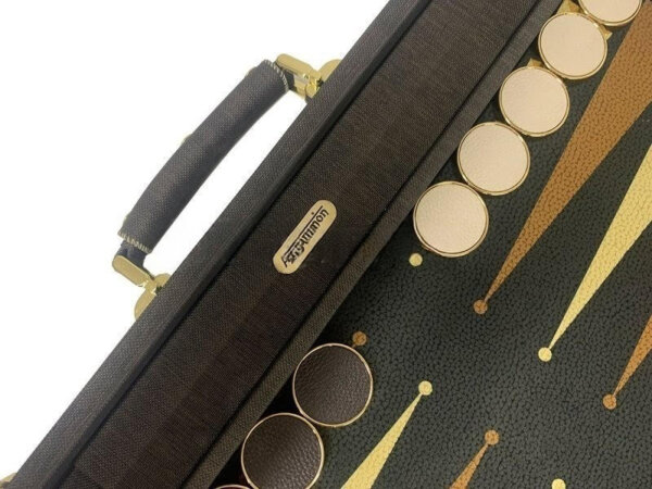 21" Tournament Size Brown Tex Backgammon Set&Gold Plated Checkers - Image 4
