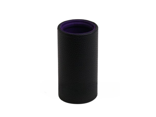 Black Leatherette Backgammon Dice Cup - Round - Purple Interior with Trip Lip