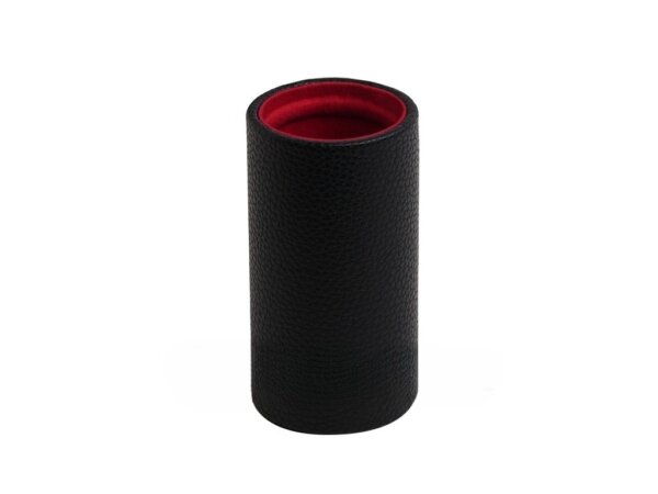 Black Leatherette Backgammon Dice Cup - Round - Red Interior with Trip Lip