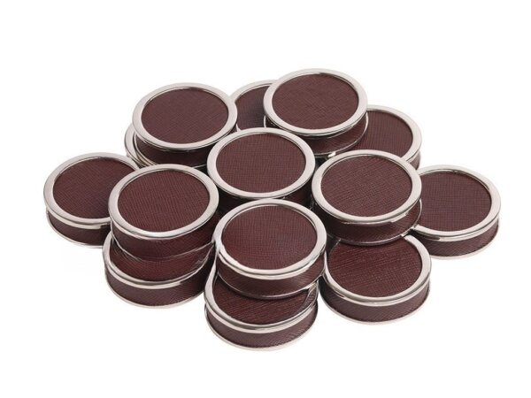 Nickel-Trimmed Backgammon Checkers with Leatherette Accent - (1 3/4in Dia.) - Brown - Roll of 15