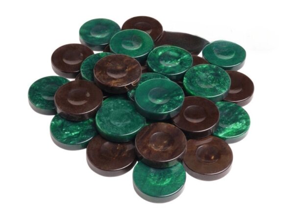 Backgammon Checkers - High Gloss Acrylic - Brown & Green (1 1/2in. Dia.) - Set of 30