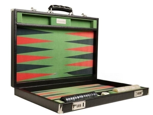 GammonVillage Tournament Backgammon Set - Champion Class - Black Case - Green Field - Image 2