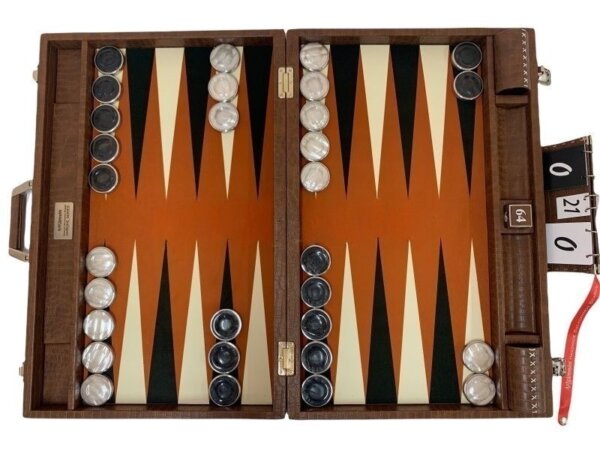Championship Size Backgammon Set & Chrome Checkers Tan