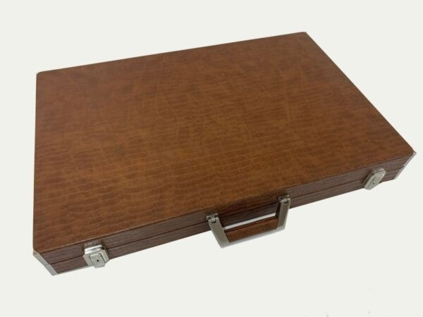 Championship Size Backgammon Set & Chrome Checkers Tan - Image 5