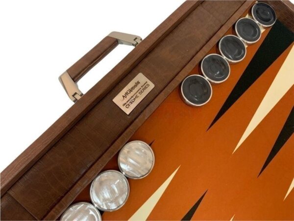 Championship Size Backgammon Set & Chrome Checkers Tan - Image 3