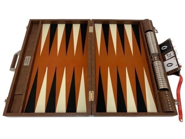 Championship Size Backgammon Set & Chrome Checkers Tan - Image 4