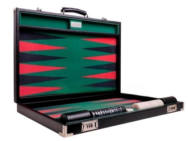 GammonVillage Tournament Backgammon Set - Club Class - Black Case with Green Field - 2-inch Checkers - Image 2