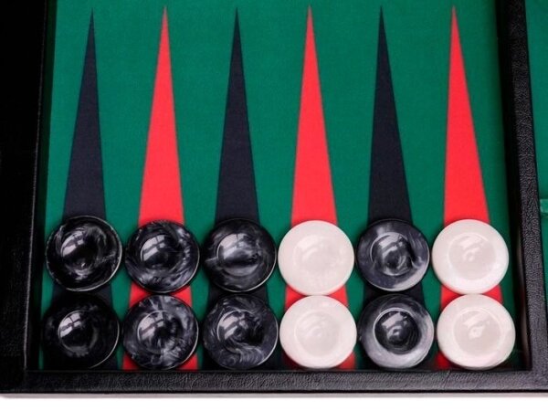 GammonVillage Tournament Backgammon Set - Club Class - Black Case with Green Field - 2-inch Checkers - Image 3