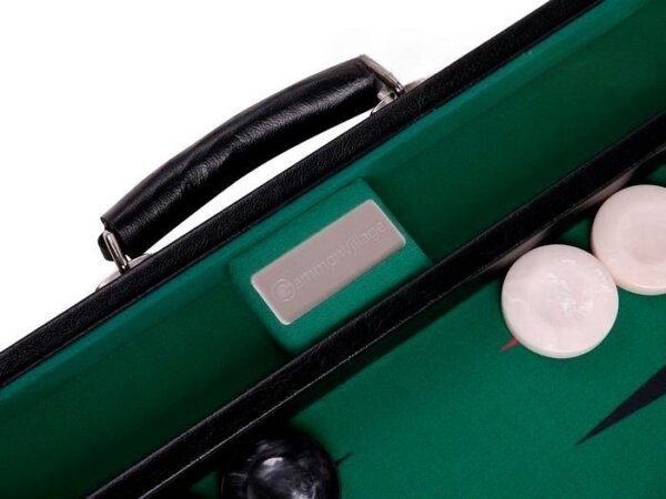 GammonVillage Tournament Backgammon Set - Club Class - Black Case with Green Field - 2-inch Checkers - Image 4