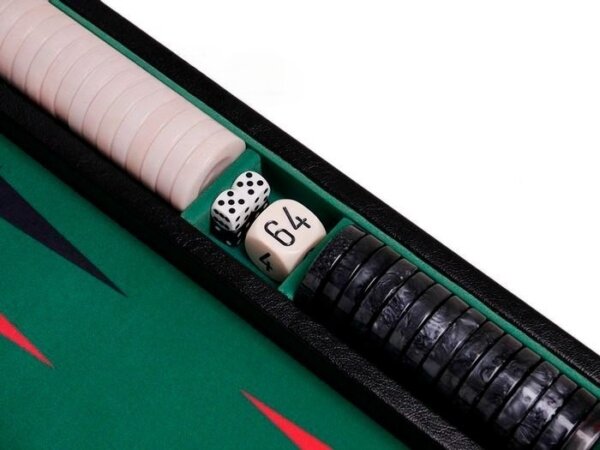 GammonVillage Tournament Backgammon Set - Club Class - Black Case with Green Field - 2-inch Checkers - Image 5