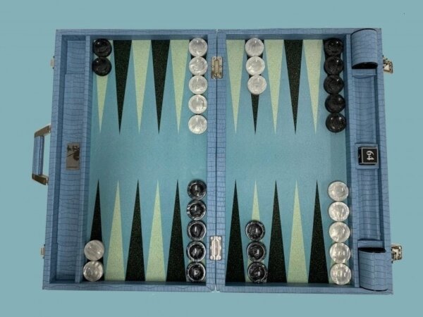 Competition Size Backgammon Set Blue Croco Set