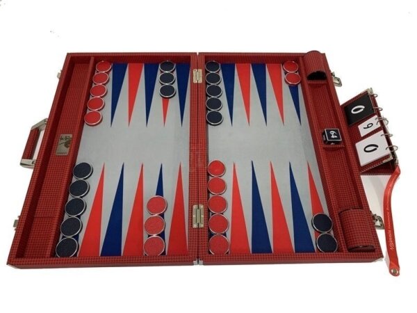 Competition Size Backgammon Set & ZMK Checkers Leather Wrapped - Image 3