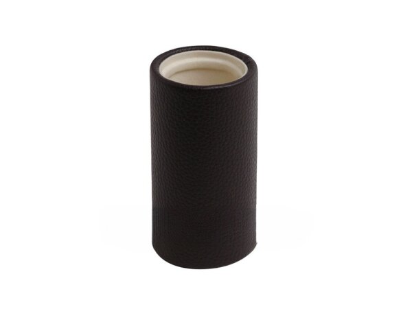 Dark Brown Leatherette Backgammon Dice Cup - Round - Winter White Interior with Trip Lip