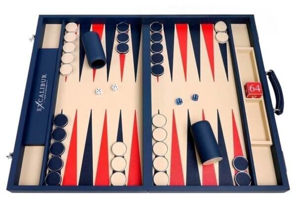 Excalibur Leather Backgammon Set - EXC02 - Suffolk Blue Case with Magnolia Field