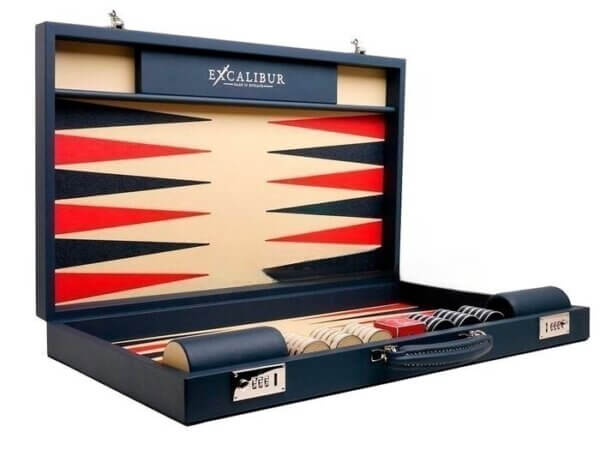 Excalibur Leather Backgammon Set - EXC02 - Suffolk Blue Case with Magnolia Field - Image 2